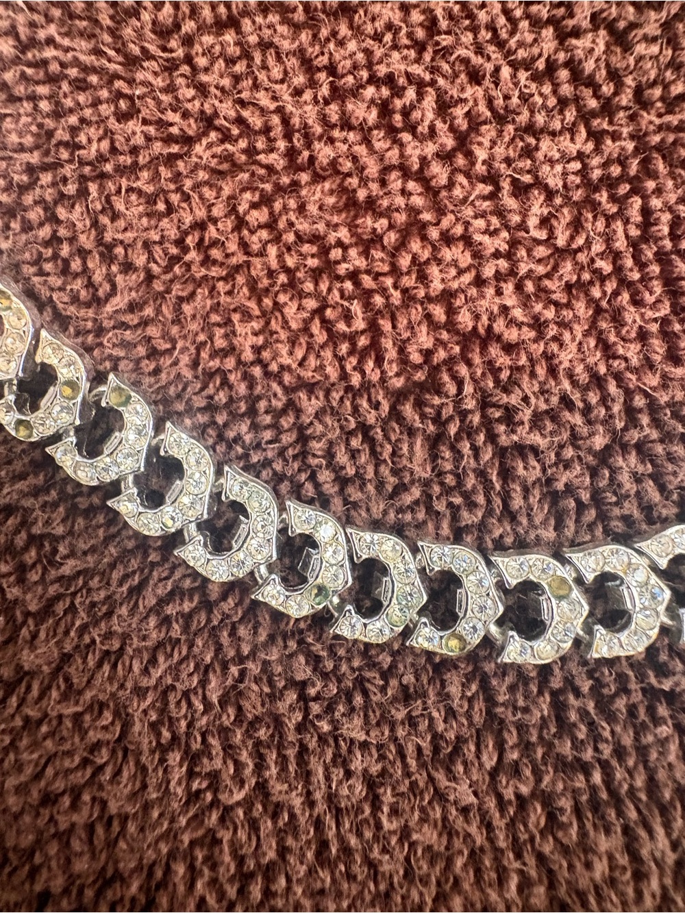 Rhinestone Link C Chain Necklace - Silver Crystal